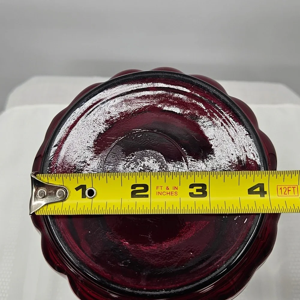 Vintage Anchor Hocking Ruby Red Glass Vase Flared Rim Quilted Base 9